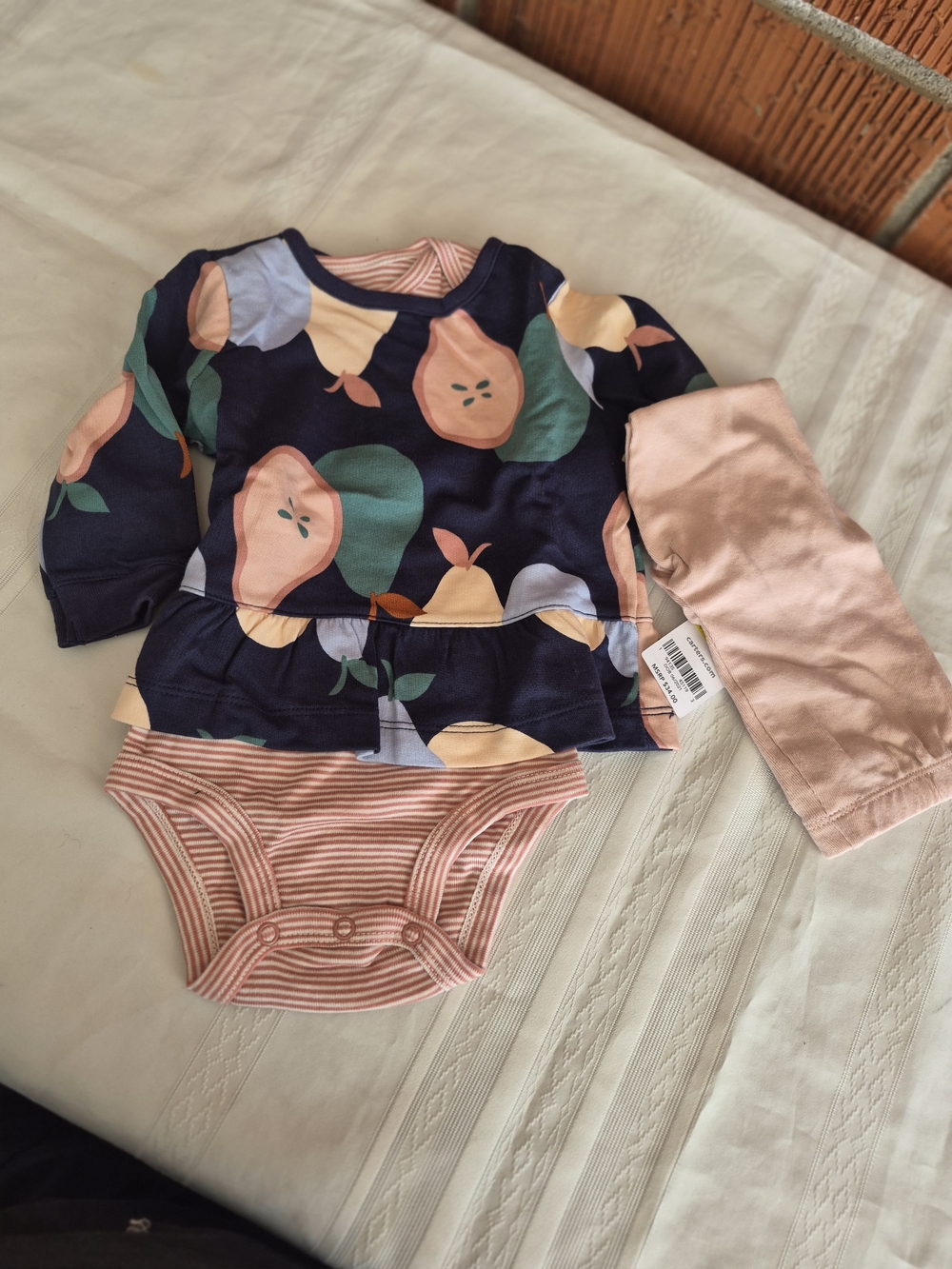 Carter's Navy Floral Fruit Peplum Bodysuit Set with Blush Leggings